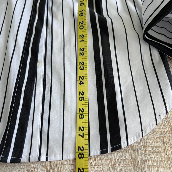 Ann Taylor Black White Striped Ruffle Long Sleeve Cotton Shirt/Blouse/Top Size 6 - Picture 6 of 9